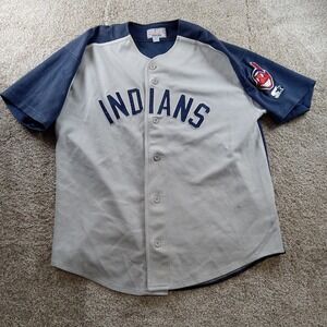 Vtg‎ Cleveland Indians Jersey Mens XXL Gray Blue Starter Mesh 90s Distressed